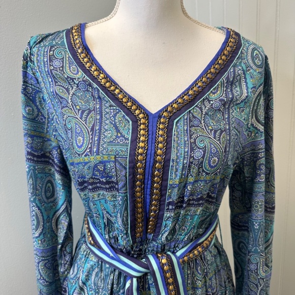 NWT Soft Surroundings V-neck embroidered blue Eugenie Maxi Dress size Small - Picture 4 of 13